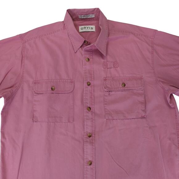 Orvis Short Sleeve Button-down Fishing Shirt Men's Large Salmon Pink 100% Cotton - Picture 3 of 8